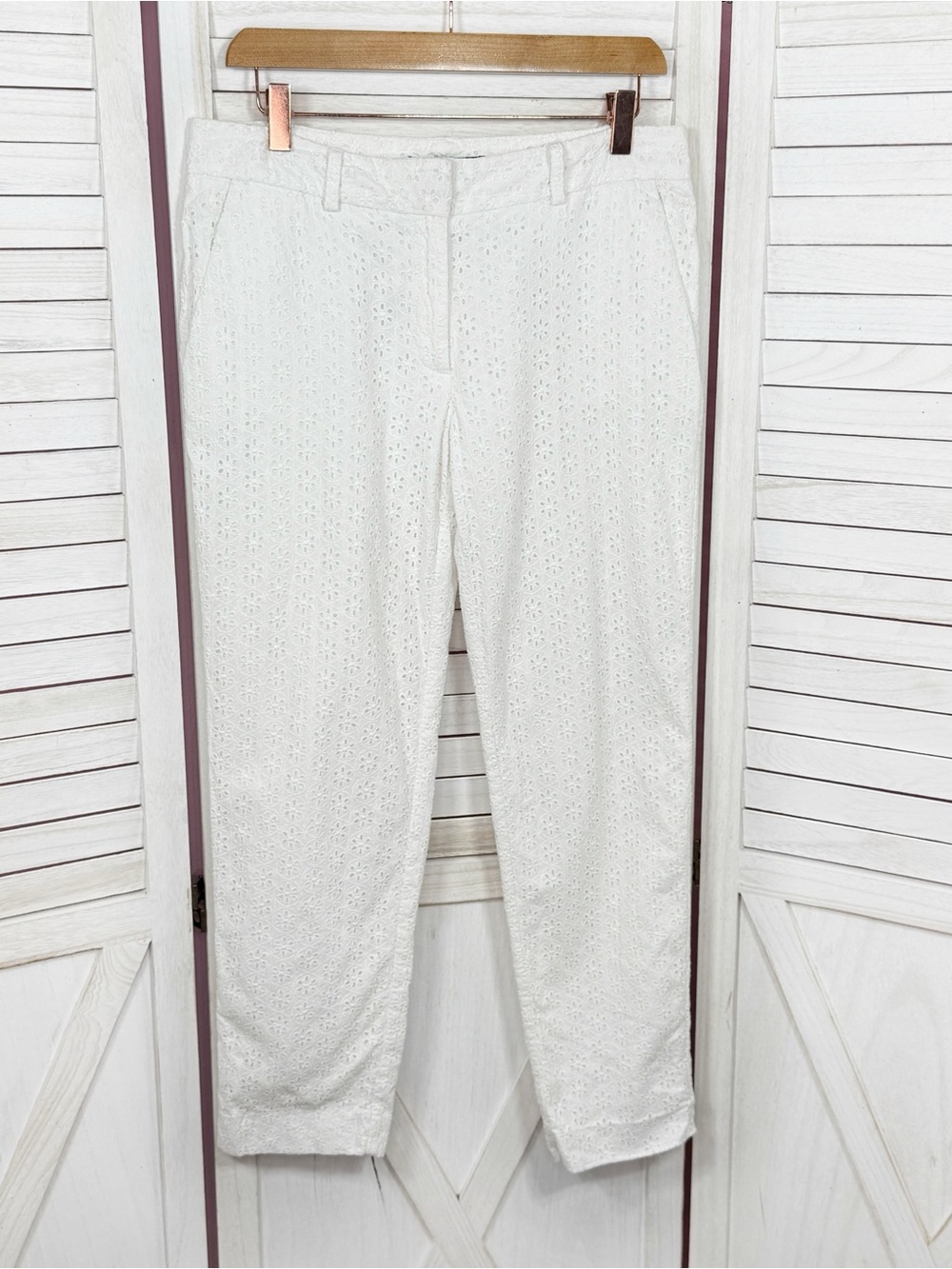 Victoria’s Secret Eyelet Cotton Crop Trouser Pants White 8 Preppy Cottagecore